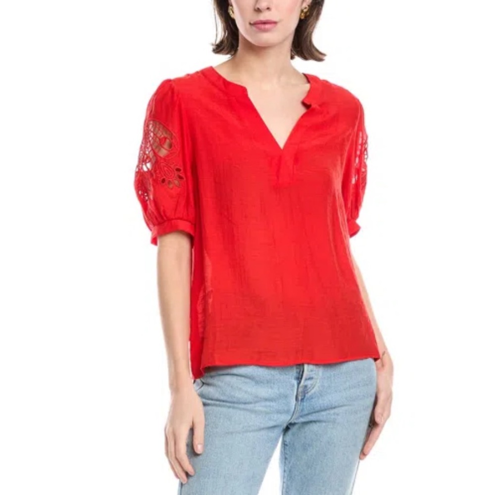 NWOT NANETTE LEPORE BLOUSE IN RED XL Scarlet Embroidered Blouse Extra Large
